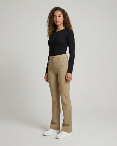 Damen nan hochgeschnittene Chino-Hose mit leichter Schlagform, taillierter Passform und Bügelfalte EB
