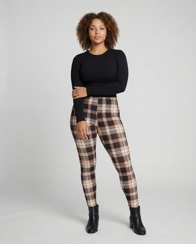 Damen nan hochgeschnittene karierte Leggings mit formendem Komfortbund und hohem Elastananteil EB