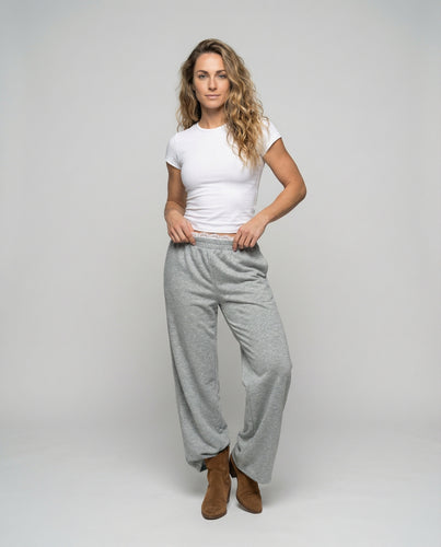 Damen nan hochgeschnittene Palazzo-Loungehose mit elastischem Komfortbund und weitem Bein EB