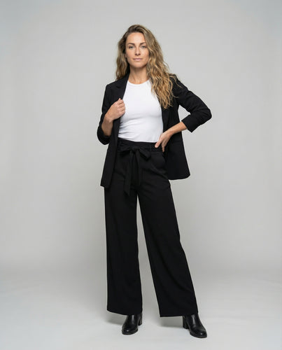 Damen nan hochgeschnittene Palazzohose mit weitem Bein, elastischem Bund und Kordelzug EB
