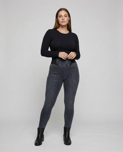 Damen nan hochgeschnittene Stretchjeans mit formendem Komfortbund und schmaler Silhouette EB