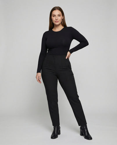 Damen nan hochgeschnittene taillierte Ankle-Hose mit formendem Komfortbund, Bügelfalte und schlanker Zigaretten-Silhouette EB