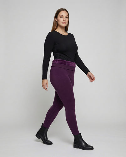 Damen nan hochgeschnittene Thermo-Leggings mit dichtem Plüschfutter und formendem Komfortbund EB