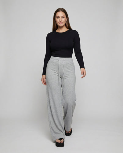 Damen nan hochgeschnittene weite Palazzohose aus weichem Sweat mit Tunnelzugbund EB