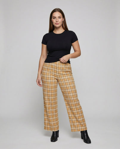 Damen nan karierte Lounge-Hose mit elastischem Komfortbund und geradem Bein EB