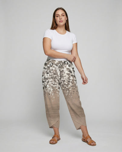 Damen nan knöchellange Palazzo-Hose mit tulpenförmigem Saum, elastischem Komfortbund und seitlichen Eingrifftaschen EB