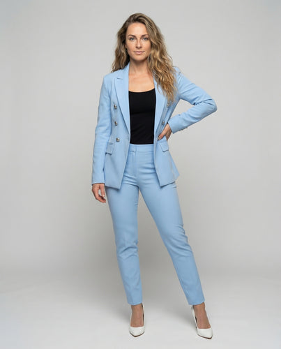 Damen nan konturierter urbaner Blazer mit Goldknopfbesatz und schmaler Zigarettenhose mit Stretchanteil EB