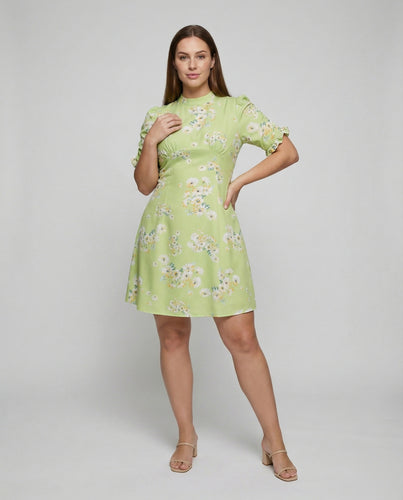 Damen nan kurzes A-Linien-Kleid mit Empire-Taille, gerafftem Unterbrust und Volantärmeln EB