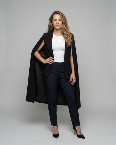 Damen nan lange Cape-Jacke mit offenem Vorderteil und taillierter Innenpassform EB