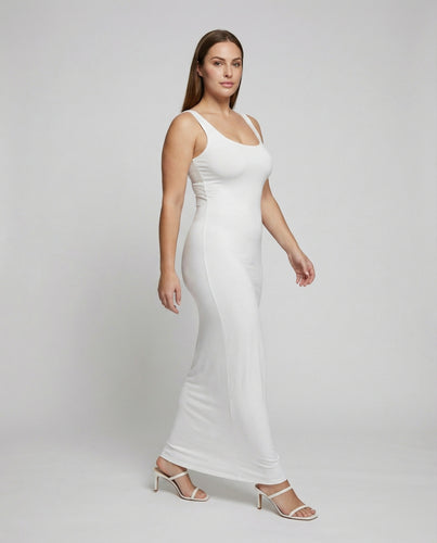 Damen nan langes Träger-Schlauchkleid aus Stretchjersey mit tiefem Rundhalsausschnitt und schmaler Silhouette EB