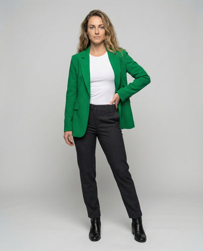 Damen nan leicht taillierter Businessblazer mit Reverskragen Pattentaschen und Knopfverschluss EB
