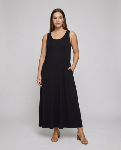 Damen nan leichtes A-Linien-Maxikleid mit tief angesetzter Stufennaht und fließender Jersey-Qualität EB