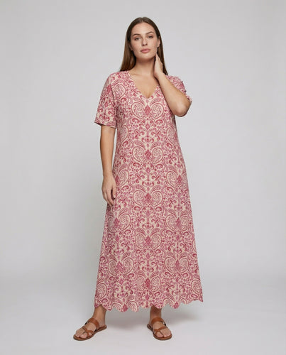 Damen nan leichtes Boho-Maxikleid mit Paisley-Print, V-Ausschnitt und fließender A-Linie EB