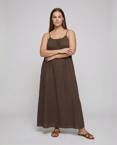 Damen nan leichtes Musselin-Maxikleid mit tiefem Rückenausschnitt, schmalen Spaghettiträgern und Binddetail EB