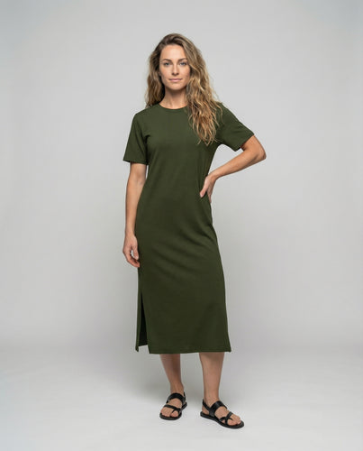 Damen nan locker geschnittenes Jersey-Longkleid mit Oversize-Passform und Seitenschlitzen EB