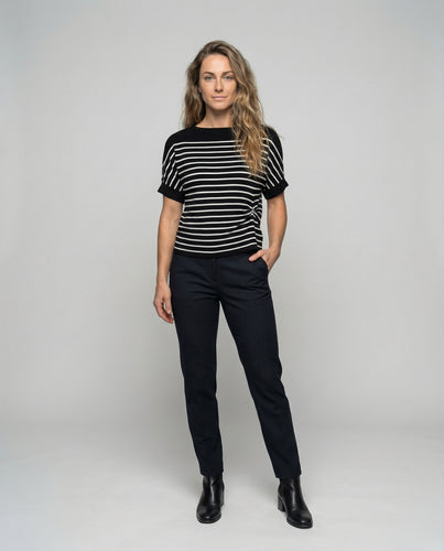 Damen nan lockeres Streifen-Shirt mit U-Boot-Ausschnitt, überschnittenen Ärmeln und weicher Jersey-Qualität EB
