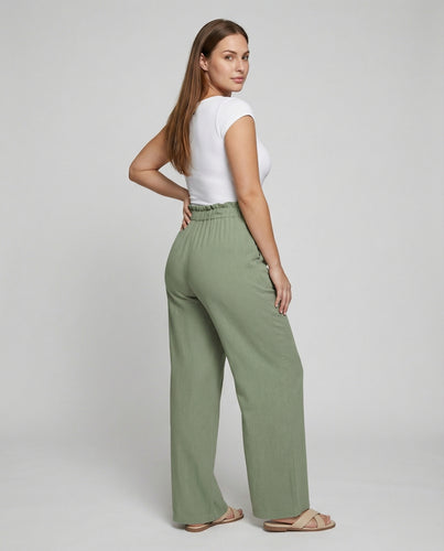 Damen nan luftige Krepp-Palazzohose mit hohem Komfortbund, Kordelzug und seitlichen Eingrifftaschen EB