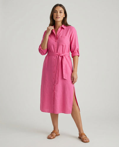 Damen nan luftiges Musselin-Hemdkleid mit Bindegürtel krempelbaren Ärmeln und seitlichem Beinschlitz EB