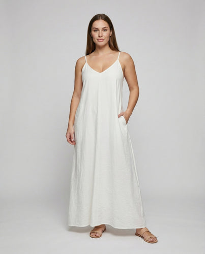 Damen nan luftiges Slip-Maxikleid mit V-Ausschnitt und verstellbaren Spaghettiträgern EB
