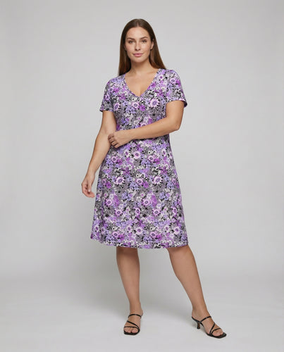 Damen nan luftiges V-Ausschnitt Strand- und Freizeitkleid in A-Linie mit kurzem Ärmel asymmetrischem Saum und seitlichem Beinschlitz EB