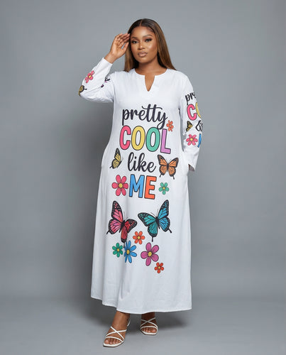 Damen nan Maxikleid mit Statement-Lippenmotiv, Farbkleckse‑Print, V‑Ausschnitt und Eingrifftaschen EB