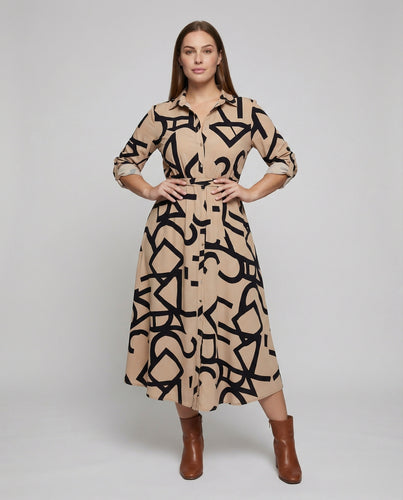 Damen nan Midikleid im Hemdblusenstil mit durchgehender Knopfleiste Taillengürtel und grafischem Letter-Print EB