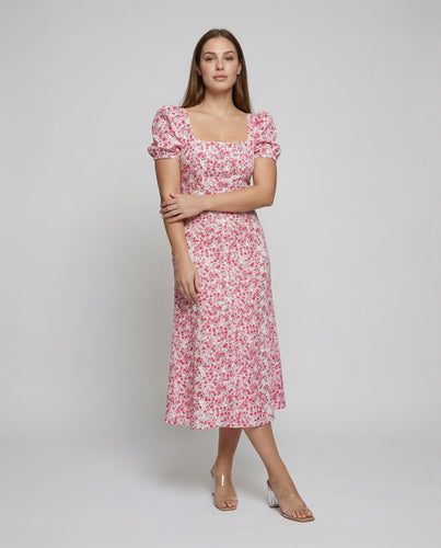 Damen nan Midikleid mit quadratischem Ausschnitt, Puffärmeln, taillierter Silhouette und ausgestelltem Midirock EB