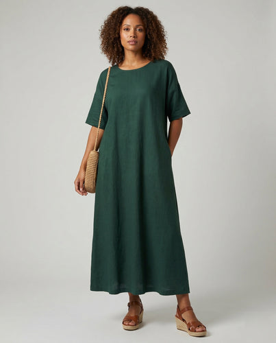 Damen nan minimalistisches A-Linien-Maxikleid mit kurzem Kimonoärmel und knöchellanger Silhouette EB