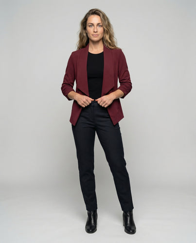 Damen nan offener Cardigan-Blazer mit Wasserfallkragen und krempelbaren dreiviertel-Ärmeln EB