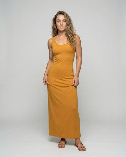 Damen nan schlankes Stretch-Maxikleid mit tiefem Rundhalsausschnitt, breiten Trägern und figurbetonter Schlauchsilhouette EB