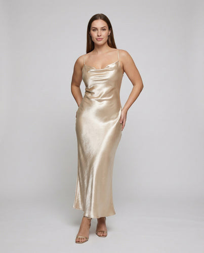 Damen nan schräg geschnittenes Slipkleid mit Wasserfall-Ausschnitt und feinen Spaghettiträgern EB