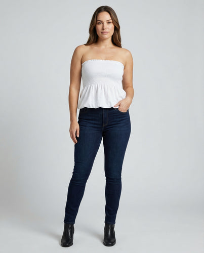 Damen nan schulterfreies Bandeau-Top mit elastischer Raffung und fließendem Saum EB