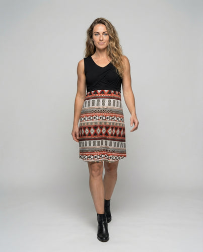 Damen nan Stillkleid mit Wickel-Oberteil und gemustertem A-Linien-Rock EB