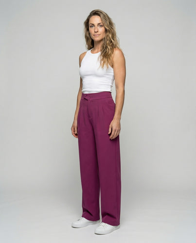 Damen nan taillenbetonte weite Bundfaltenhose mit Kellerfalten, verdecktem Knopfverschluss und Eingrifftaschen EB