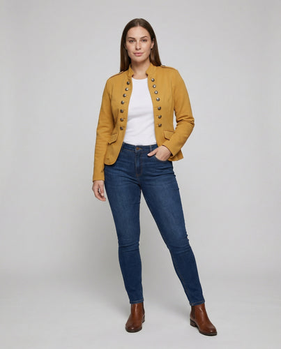 Damen nan taillierte Kurzjacke im Heritage-Stil mit dekorativer Zierknopfleiste EB