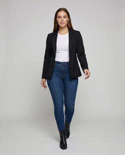 Damen nan taillierter Stretchblazer mit schmalem Revers und offener Front EB