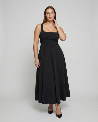Damen nan tailliertes Maxikleid mit skulpturiertem Korsettoberteil, quadratischem Ausschnitt und voluminösem Tellerrock EB