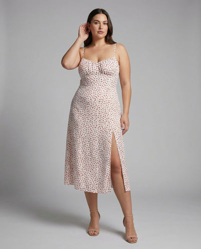 Damen nan tailliertes Spaghettiträger-Midikleid mit herzförmigem Bustier und hohem Seitenschlitz EB
