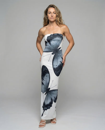 Damen nan trägerloses figurbetontes Maxikleid mit Farbverlauf, gerafftem Bustier und Stretchjersey EB