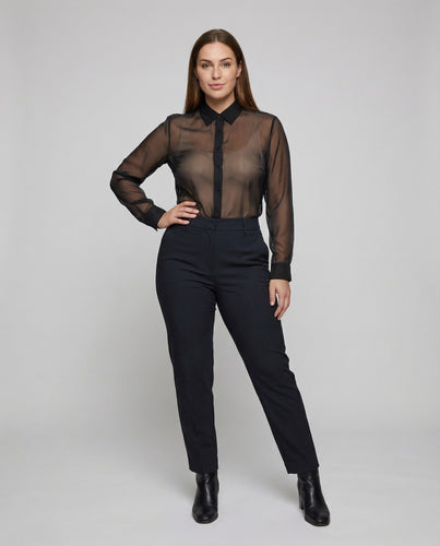 Damen nan transparente Chiffon-Hemdbluse mit klassischem Kragen und Manschetten EB