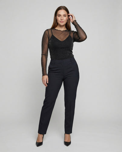 Damen nan transparentes Glitzer-Mesh-Oberteil mit eingearbeitetem Spaghettiträger-Untertop und V-Ausschnitt EB