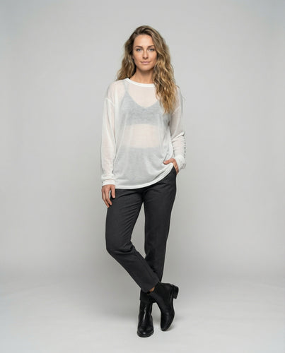 Damen nan transparentes Oversize-Longsleeve aus feinem Feinstrick mit Rundhalsausschnitt EB
