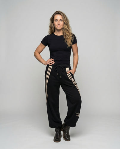 Damen nan übergroße Baggy-Sweathose mit hohem Komfortbund, Kordelzug und seitlichen Dreistreifen EB