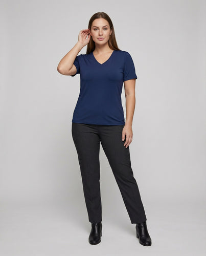 Damen nan V-Ausschnitt-Midikleid mit lockerem Fall und kurzen Ärmeln EB