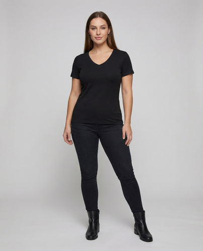 Damen nan V-Ausschnitt T-Shirt aus Baumwollmischung mit leicht taillierter Passform EB
