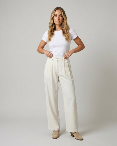 Damen nan weite Bundfaltenhose mit hoher Taille und fließendem Fall EB