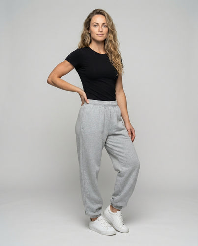 Damen nan weite Haremshose mit hoher Taille, elastischem Bund, Eingrifftaschen und elastischen Saumabschlüssen EB