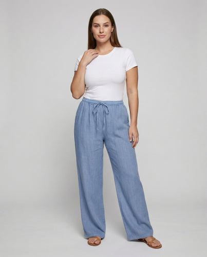 Damen nan weite Leinenhose mit Kordelzugbund und Palazzo-Silhouette EB