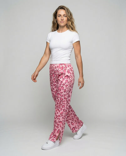 Damen nan weite Streetstyle-Loungehose im Leopardenprint mit geradem Bein, hohem Komfortbund und softem Satinfinish EB