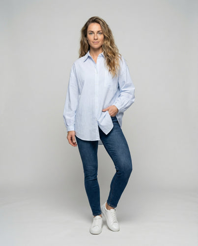 Damen nan weite transparente Voile-Hemdjacke mit Hemdkragen Brusttasche und lässiger Longline-Silhouette EB